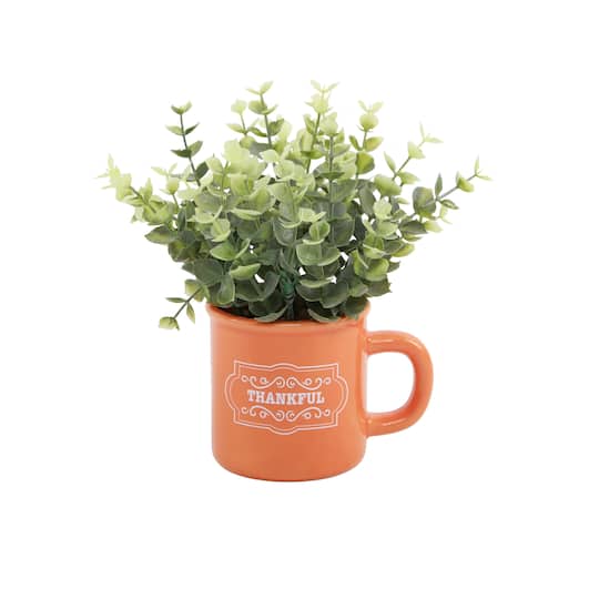 Flora Bunda® Eucalyptus in Thankful Ceramic Mug in Orange | 5.75" x 5.75" x 7.5" | Michaels®